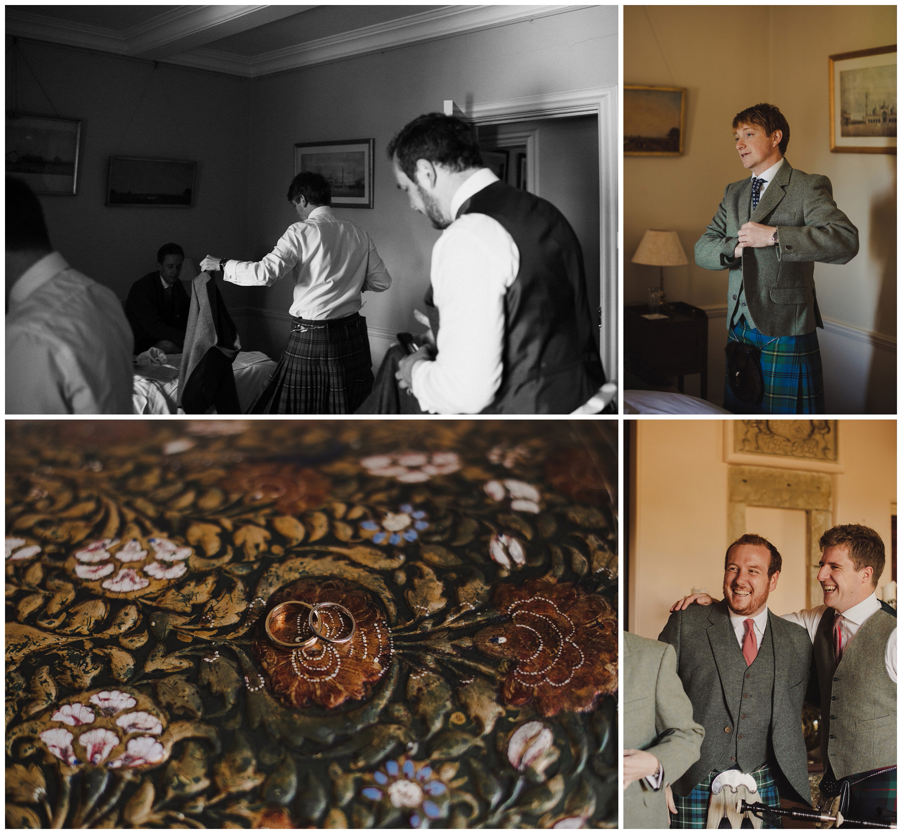 wedding rings and groom getting ready