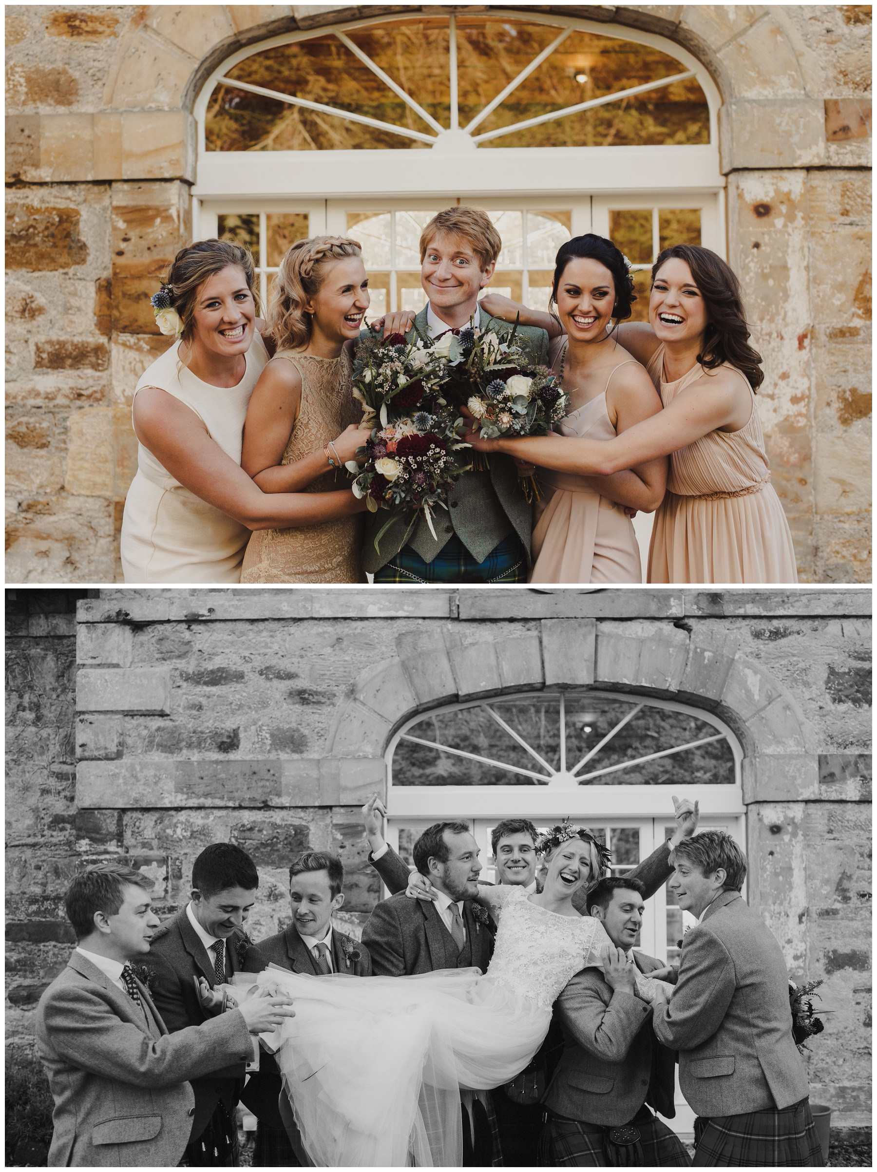 bridal party posing
