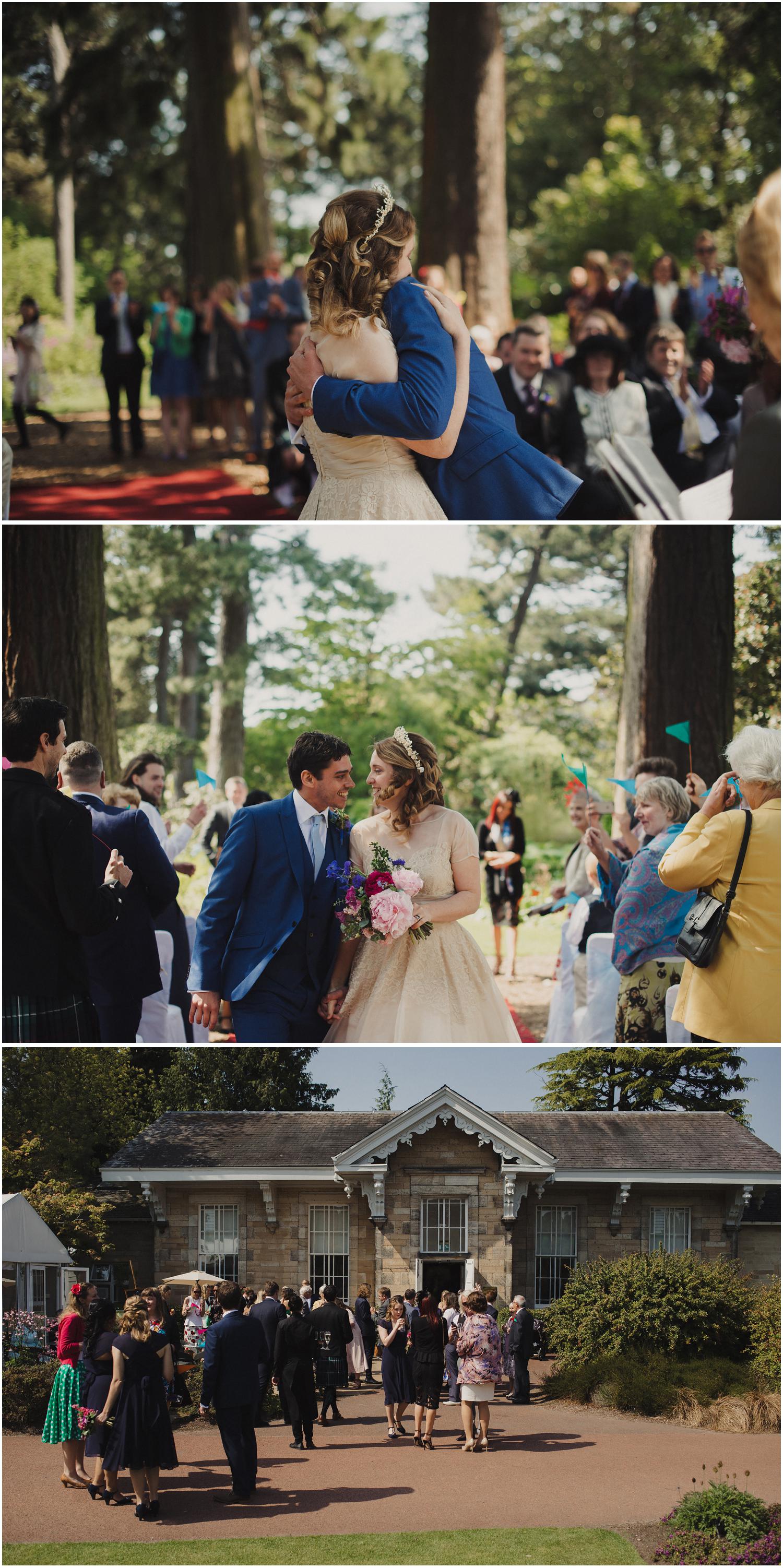 Outdoor wedding ceremony at the John Muir Grove at Botanics Garden in Edinburgh.