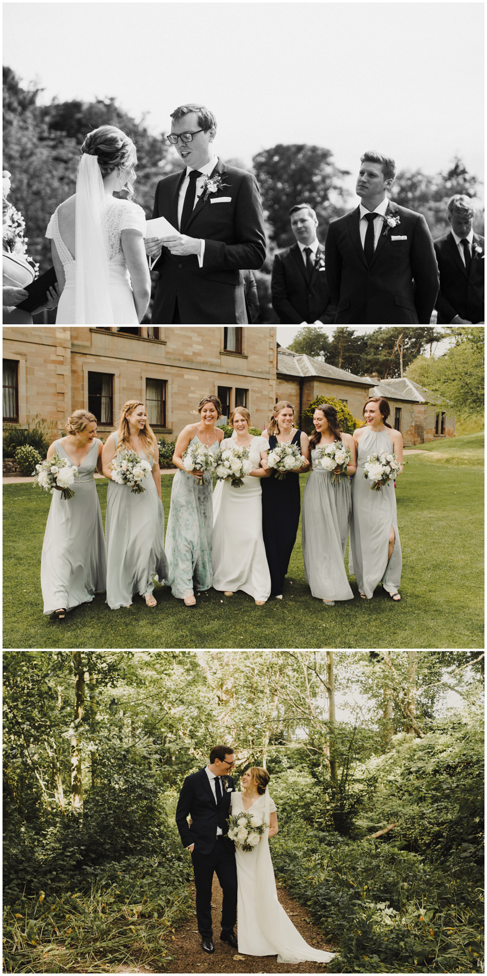 bridesmaids walking together at cambo
