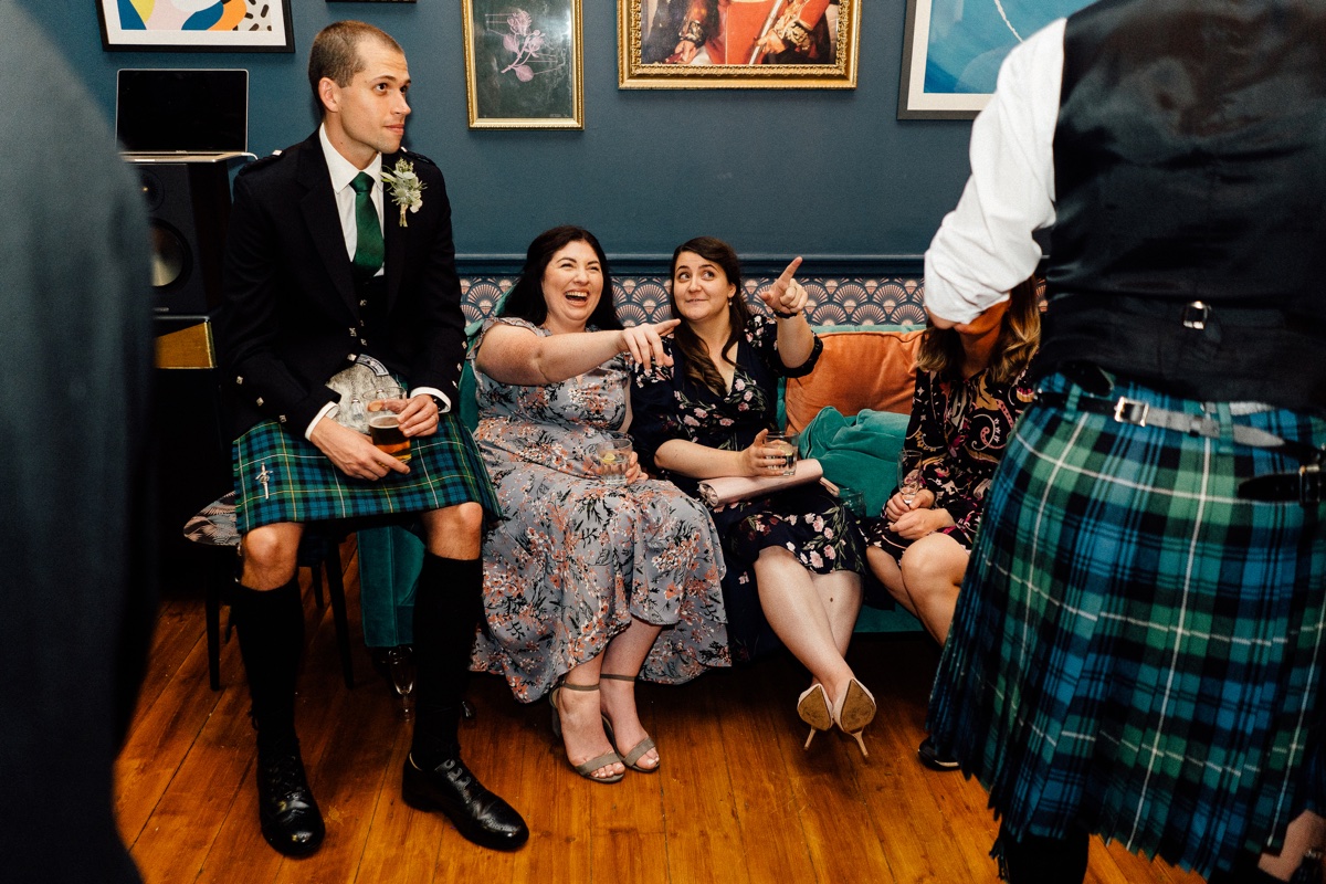 wedding guests having fun