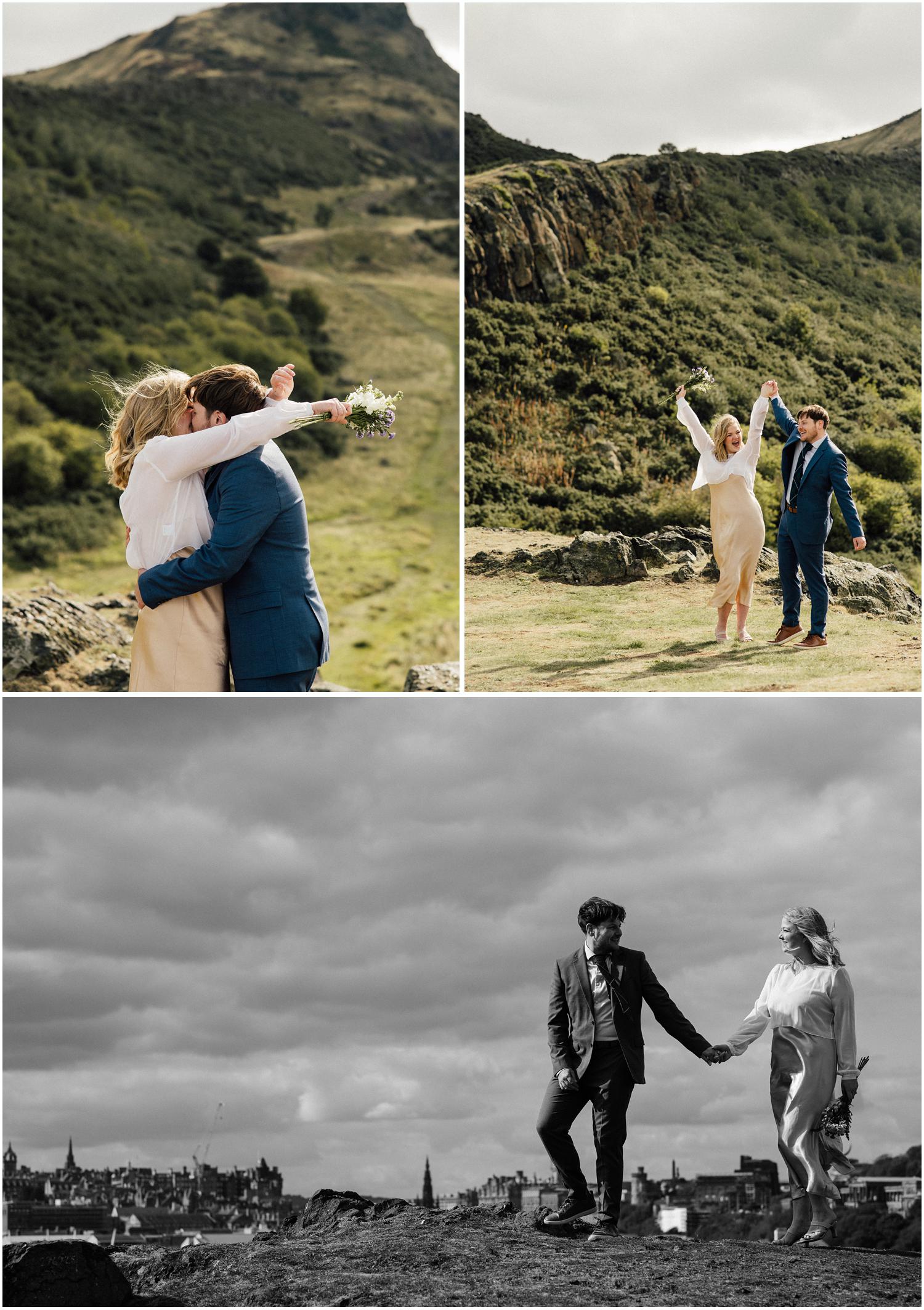 Hannah and Nick kissing just after their ceremony, moment caught by wedding photographer Edinburgh.