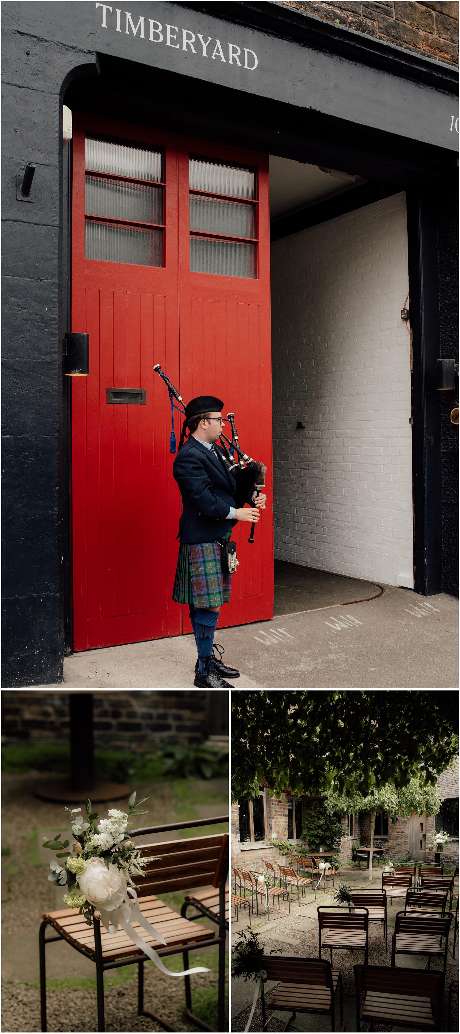 A setup for a small wedding ceremony at the Timberyard in Edinburgh. 