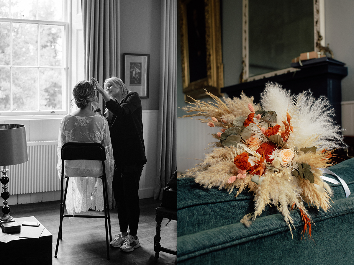 Bride getting her make up done at the Thirlestane Castle.