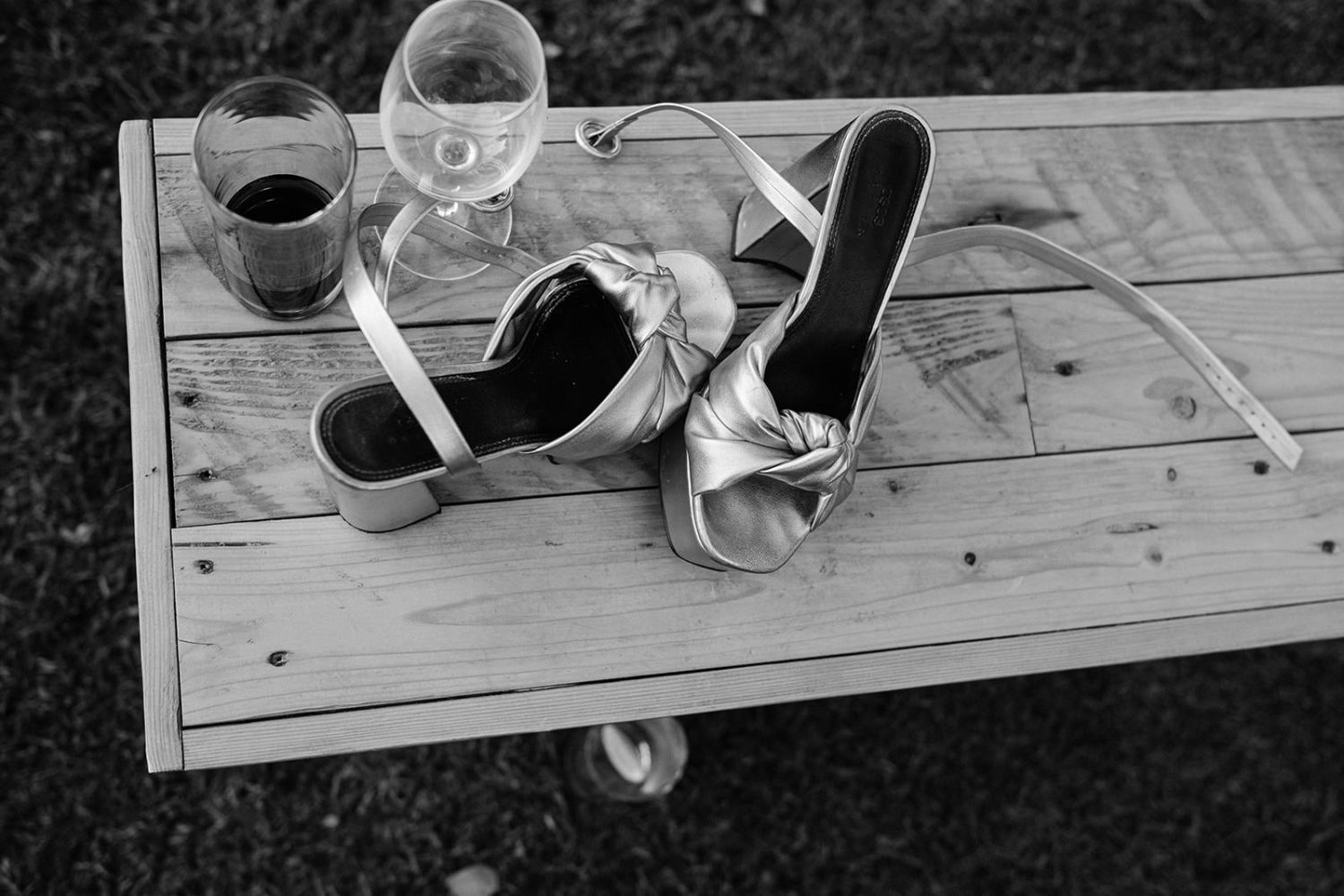 Photo of wedding shoes at the evening reception in the Scottish Borders.